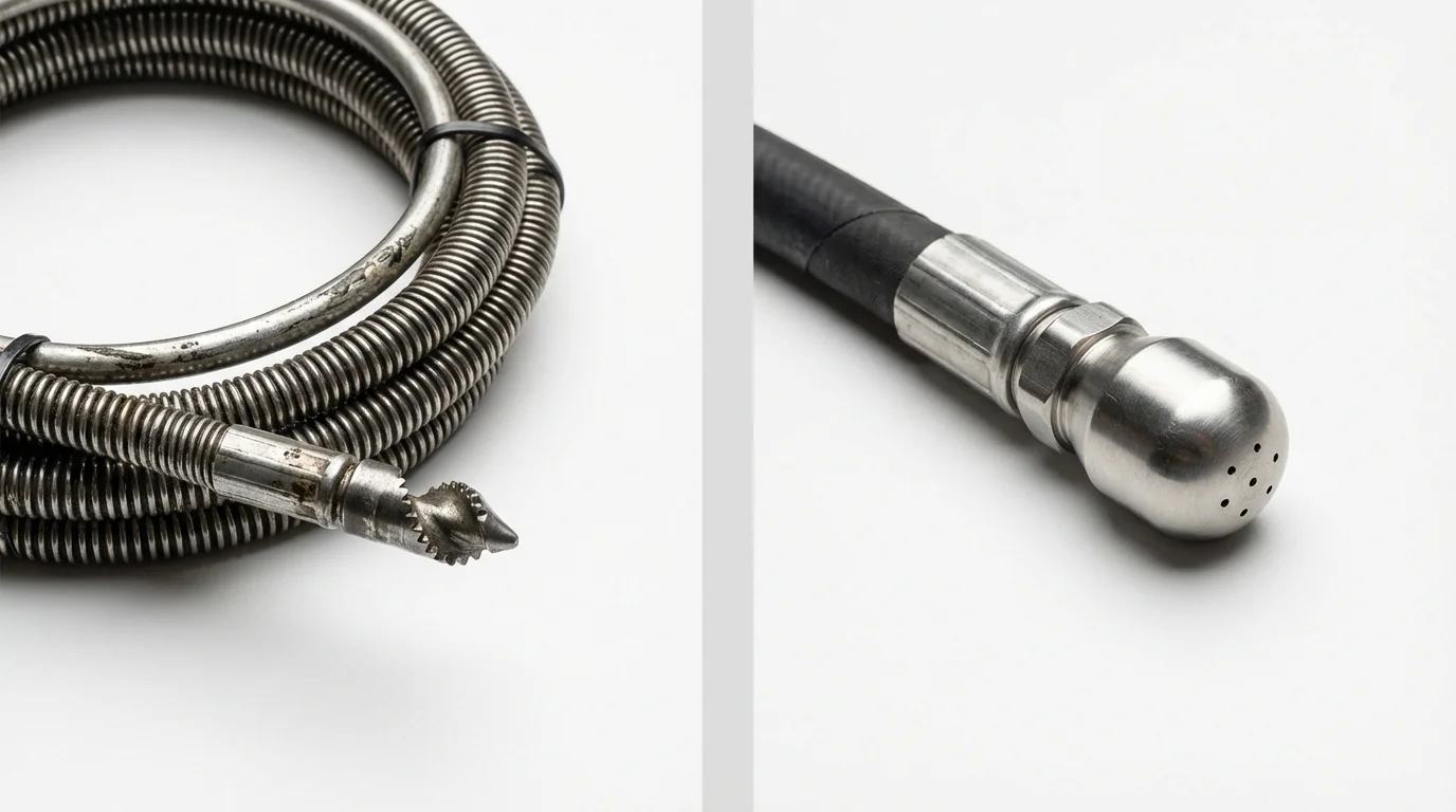 Drain snake cable and hydro jetting nozzle used for drain cleaning in Hayneville, AL