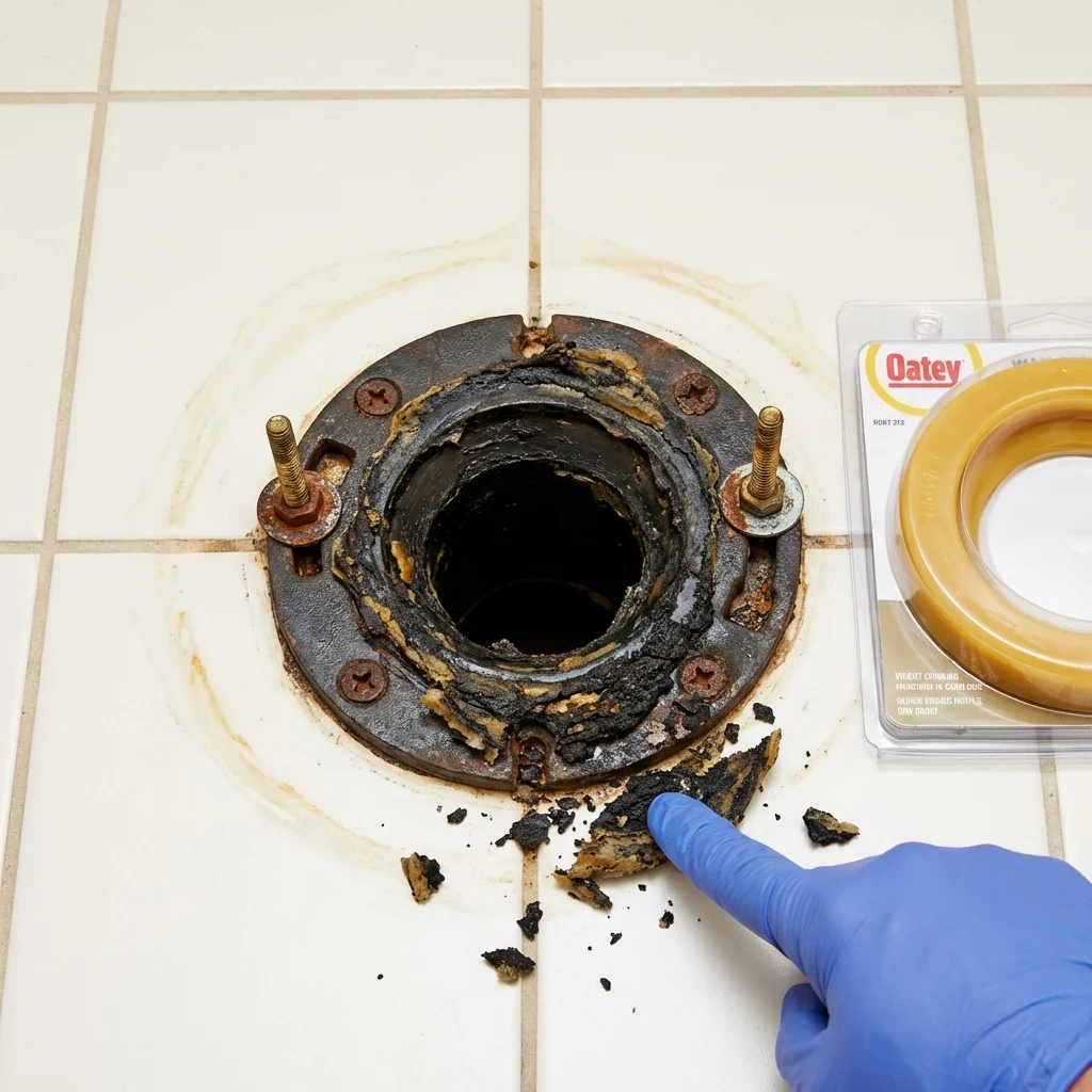 Failed wax ring showing water seepage at the base of a toilet in a Hayneville, AL home