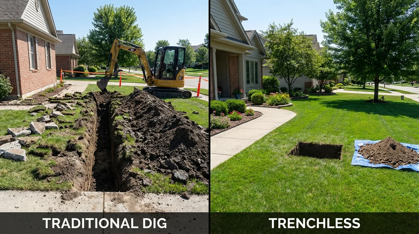 Trenchless sewer repair with minimal yard damage versus traditional excavation in Hayneville, AL